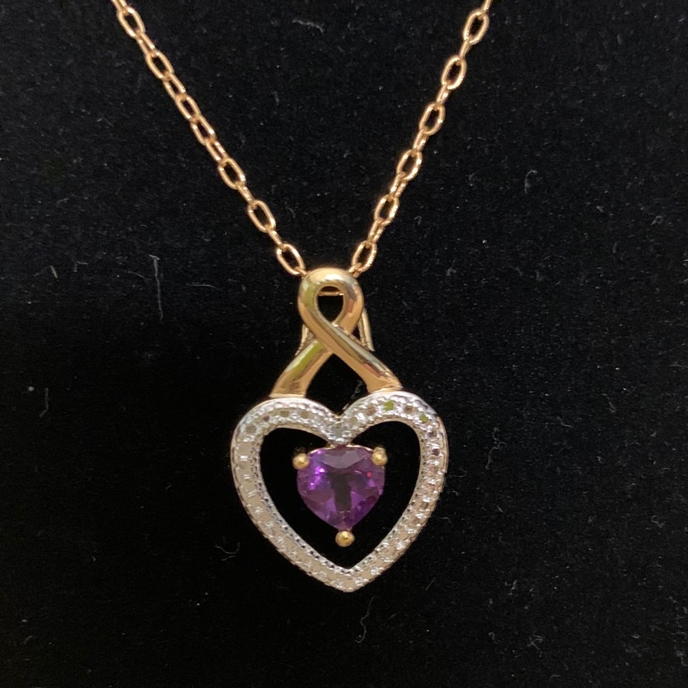 PAJ BB Amethyst and Diamond Heart Necklace - Picture 2 of 3